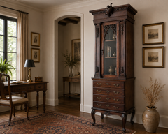 Antique Gothic Revival Mahogany Display Cabinet with Chest of Drawers