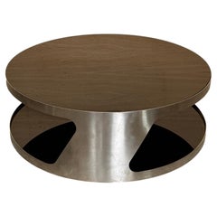 Italian Modern Space Age Coffee Table in Brushed Stainless Steel and with Glass