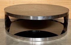 Italian Modern Space Age Coffee Table in Brushed Stainless Steel and with Glass