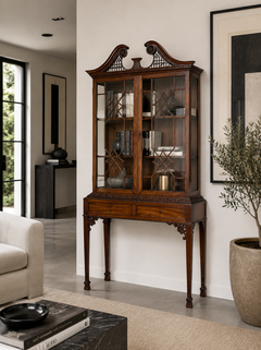 Spanish Georgian Revival Walnut Display Cabinet on Stand with Glazed Display