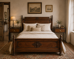 Pair of Vintage Spanish Walnut and Wrought Iron Nightstands with Brass Pulls