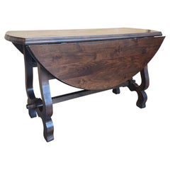 Antique Folding Console Table with Lyre Legs Convertible to Round Dining Table