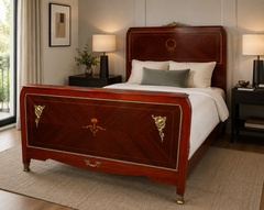 Elegant French Neoclassical Inlaid Wood Bed with Gilt Bronze Mounts