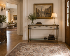 Maison Jansen Style Neoclassical Brass, Steel & Glass Console, France, C 1960