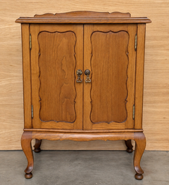 Early 20th English Oak Two-Door Cabinet with Cabriole Legs & Decorative Paneling
