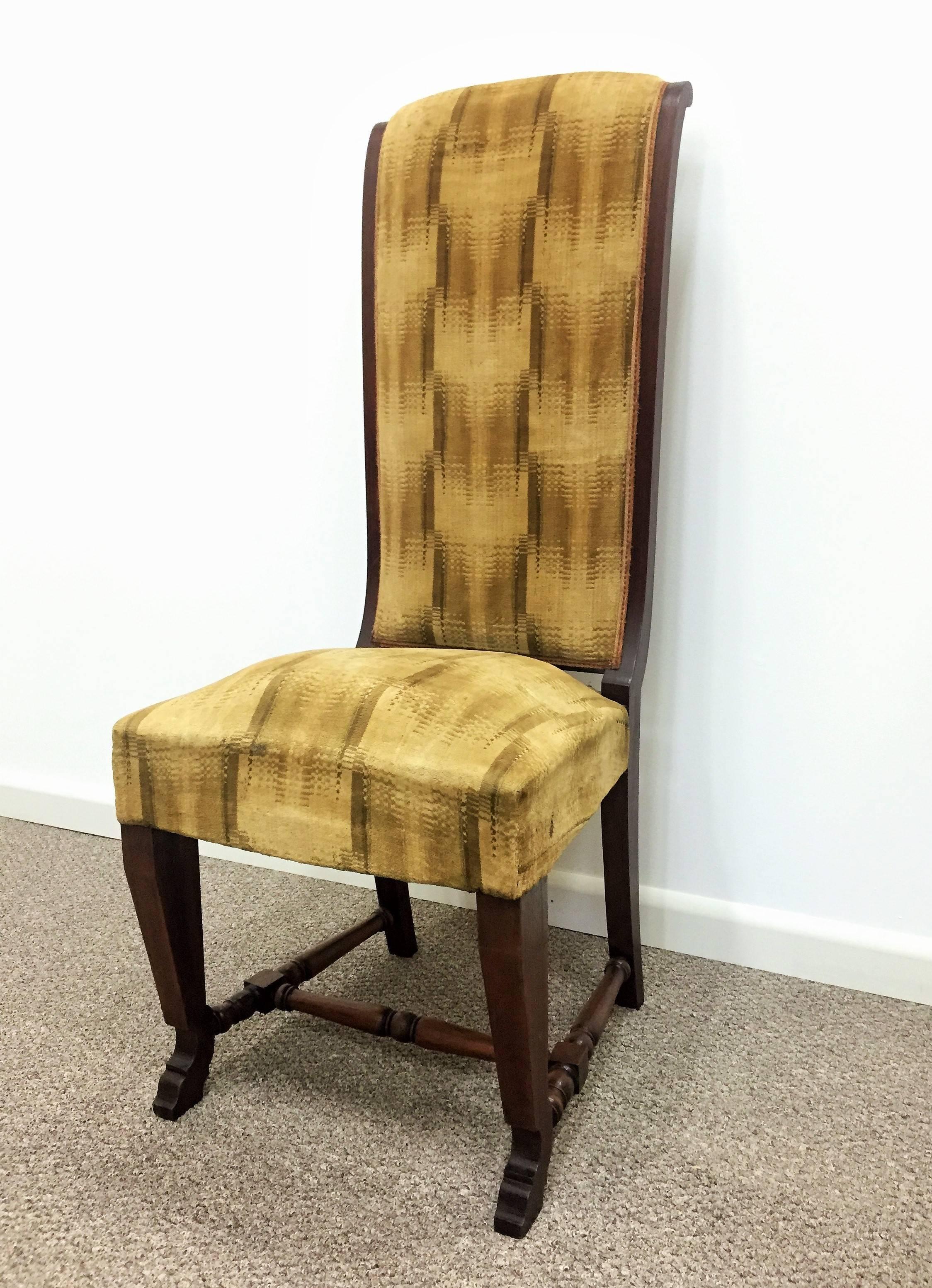 19th Century Six French Deco Dark Walnut Refinished Tall Back Dining Chairs