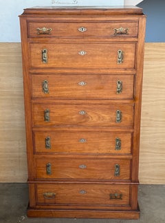 20th Tall Chest of Seven Drawers or Cabinet with Brass Hardware