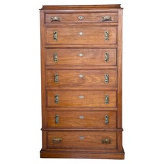 20th Tall Chest of Seven Drawers or Cabinet with Brass Hardware