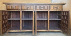 Spanish Rustic Carved Wood Sideboard with Hand-Forged Iron Hardware, 20th