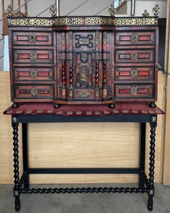Italian Baroque Style Architectural Cabinet on Ebonized Barley-Twist Stand