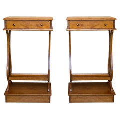 **Pair of Vintage Wood Nightstands with Single Drawers and Open Shelves**