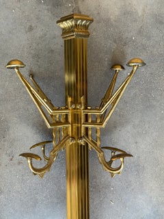 Italian Art Deco Brass Hall Tree Coat and Umbrella Stand with Ornate Base