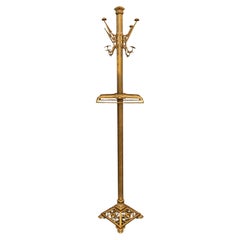 Italian Art Deco Brass Hall Tree Coat and Umbrella Stand with Ornate Base