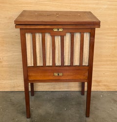 Antique Wooden Sewing and Needlework Table with Fabric Panels and Storage