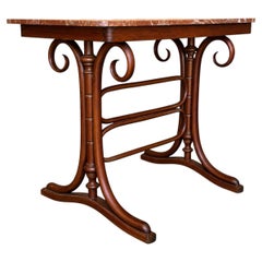 Thonet Bentwood Console Table with Red Marble Top and Sculptural Scroll Base