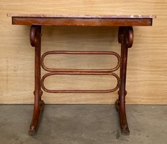 Thonet Bentwood Console Table with Red Marble Top and Sculptural Scroll Base