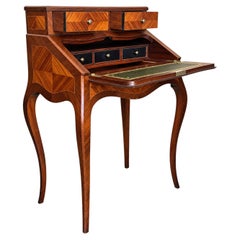 French Louis XV Style Marquetry Drop-Front Secretary Writing Desk with Cabriole