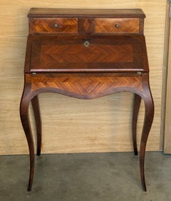 French Louis XV Style Marquetry Drop-Front Secretary Writing Desk with Cabriole