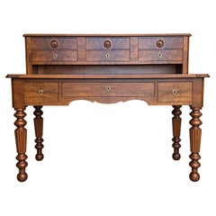 19th Century Figured Walnut Extendable Writing Desk with Green Leather Top
