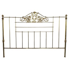 Queen or King Brass and Bronze Bed Headboard with Floral and Scrollwork Crest