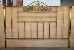 Queen or King Brass and Bronze Bed Headboard with Floral and Scrollwork Crest