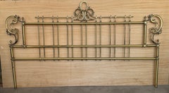 Victorian Rococo Revival Brass Bed Headboard with Ornate Crest, King Size