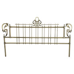 Victorian Rococo Revival Brass Bed Headboard with Ornate Crest, King Size