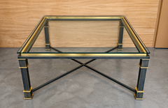 Vintage Neoclassical Glass Coffee Table with Patinated Metal and Brass Accents
