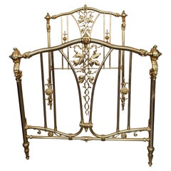 French Louis XVI Style Ornate Brass Bed with Floral and Neoclassical Det