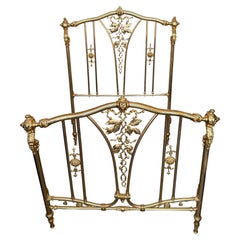 French Louis XVI Style Ornate Brass Bed with Floral and Neoclassical Det