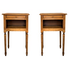 French Neoclassical Fluted Wood Nightstand with Drawer and Open Shelf