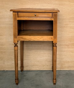 French Neoclassical Fluted Wood Nightstand with Drawer and Open Shelf