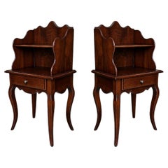 French Style Walnut Nightstand with Cabriole Legs, Drawer and Open Shelf