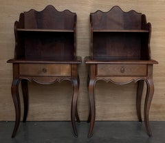French Style Walnut Nightstand with Cabriole Legs, Drawer and Open Shelf