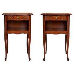 French Style Walnut Nightstand with Carved Drawer, Open Shelf and Cabriole Legs