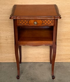 French Style Walnut Nightstand with Carved Drawer, Open Shelf and Cabriole Legs