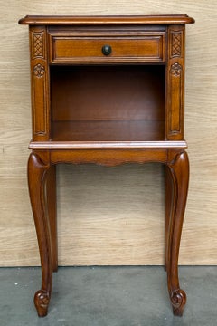 French Style Walnut Nightstands with Carved Details and Cabriole Legs