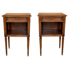 French Louis Xv Walnut Nightstands with Fluted Legs, Drawers and Open Shelves