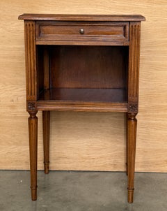 French Louis Xv Walnut Nightstands with Fluted Legs, Drawers and Open Shelves