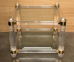 Hollywood Regency Lucite, Glass and Brass Two-Tier Coffee Table