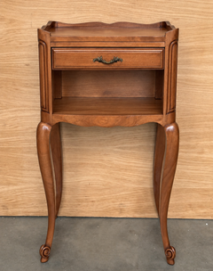 French Louis XV Style Light Walnut Nightstand with Drawer and Open Shelf