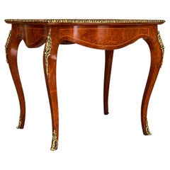 French Louis XV Style Floral Marquetry Side Table with Gilt Bronze Mounts