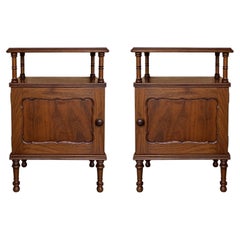 Spanish Walnut Bedside Cabinet with Turned Legs and Open Shelf