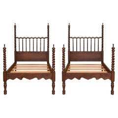Barley Twist Walnut Beds with Decorative Spindle Headboards, Twin XL Mattress