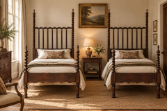 Barley Twist Walnut Beds with Decorative Spindle Headboards, Twin XL Mattress