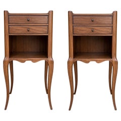 French Nightstand with Two Drawers, Open Shelf and Curved Cabriole Legs