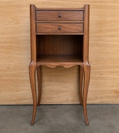 French Nightstand with Two Drawers, Open Shelf and Curved Cabriole Legs