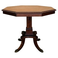 Octagonal Pedestal Table with Inlaid Wood Top and Bronze Claw Feet