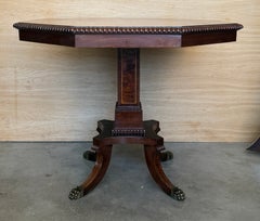 Octagonal Pedestal Table with Inlaid Wood Top and Bronze Claw Feet