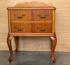 Pair of Vintage Wooden Nightstands with Cabriole Legs and Ornate Brass Handles